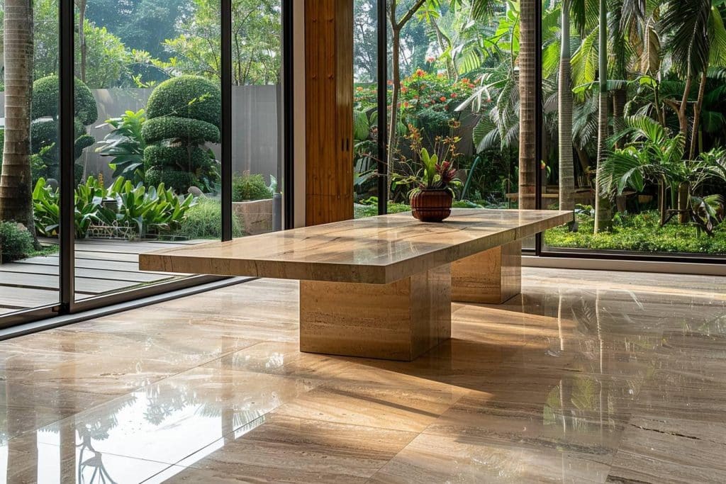 Table en travertin et bois : Découvrez l'harmonie parfaite pour votre intérieur